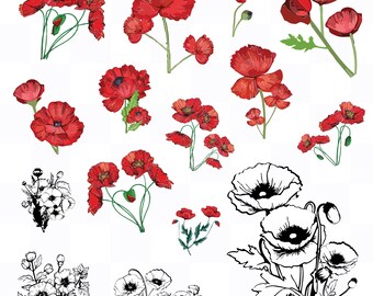 Flower svg Bundle, Poppy Flower Clipart, Flower Vector, Wildflower Decal, Flower Cut Files, Poppy Flower Silhouette.