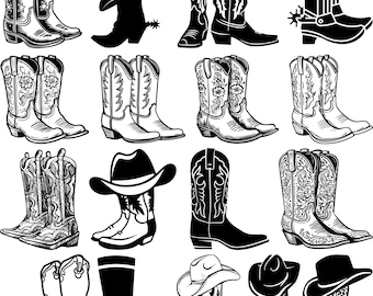 Paquete de Svg de vaquero, Clipart de zapatos de vaquero para Cricut, Silueta de zapatos de vaquero, Vector de zapatos de vaquero, Calcomanía de zapatos de vaquero, Archivo de corte de zapatos de vaquero.