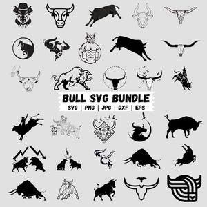 Stier Bundle, Stier Kopf Clipart für Cricut, Stier Silhouette, Bauernhof Tier Vektor, Stier Aufkleber, Stier Schnittdateien.