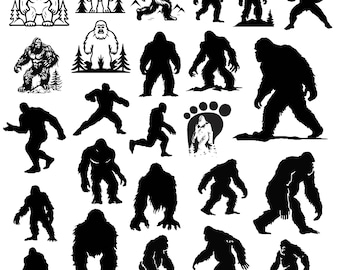 Pacchetto SVG di Big Foot, Clipart di Bigfoot per Cricut, Silhouette di Sasquatch, Vettore di animali, Disegni per magliette, File di taglio di Bigfoot.