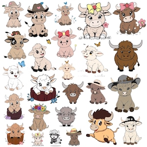 Highland Cow svg Bundle, Baby Cow Clipart, Cute Highland Cow Vector, Highland Cow Decal, Highland Cow Cut Files, Cow Silhouette.