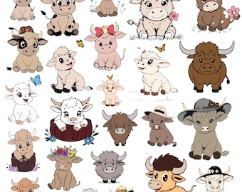 Paquete svg de vaca de las tierras altas, clipart de vaca bebé, lindo vector de vaca de las tierras altas, calcomanía de vaca de las tierras altas, archivos de corte de vaca de las tierras altas, silueta de vaca.