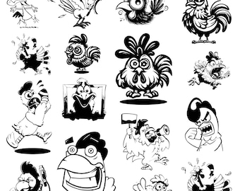 Chicken Svg Bundle, Crazy Chicken Clipart, Funny Chicken Vector, Chick Decal, Rooster Cut Files, Crazy Chicken Silhouette.