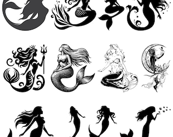 Mermaid Svg Bundle, Cute Mermaid Clipart For Cricut, Mermaid Silhouette, Mermaid Vector, Mermaid Decal , Mermaid Cut File.