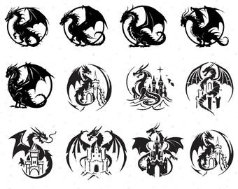 Dragon SVG Bundle, Dragons SVG, Fire Dragon Svg, Medieval svg, Witchcraft SVG, Png, Svg Files for Cricut, Silhouette, Flying Dragons, Cricut