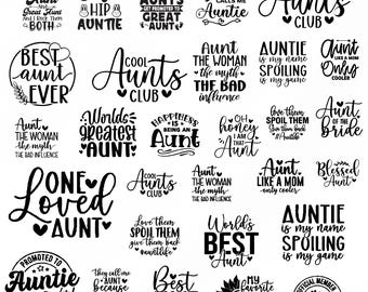 Aunt Svg Bundle, Aunt Clipart For Cricut,  Auntie Quotes Silhouette, Aunt Vector, T-Shirts Designs, Aunt Cut Files.