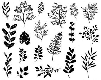 Leaves Svg Bundle, Botanical Leaf svg, Branch svg, Wedding Leaves, Leaf vector, Greenery svg, Leaf border svg, Hand Drawn Leaves svg