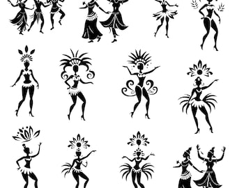 Hula Dancer Svg Bundle, Hawaiian Dancer Clipart, Dancer Vector, Hula Girl Decal, Dancer Girl Cut Files, Hula Dancer Silhouette.
