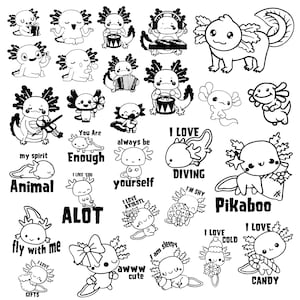 Axolotl-Svg-Bundle, süßes Axolotl Clipart für Cricut, Axolotl Silhouette, niedlicher Tiervektor, T-Shirts-Designs, Axolotl Schnittdateien.