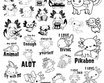 Bundle Svg Axolotl, Clipart Axolotl mignon pour Cricut, Silhouette Axolotl, vecteur Animal mignon, modèles de T-shirts, fichiers coupés Axolotl.