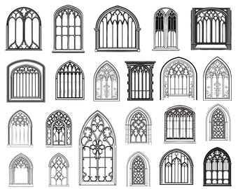 othic Windows Bundle Svg, Gothic Windows Clipart, Window Cut Files For Cricut, Gothic Window Vector, Digital Download