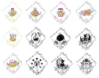 天体SVGバンドル | 魔女の太陽と月のクリップアート | 魔法の宇宙カットファイル
