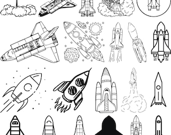 Rocket Svg Bundle, Rocket Clipart For Cricut, Spaceship Vector, Space Shuttle Decal, Rocket Cut Files, Rocket Silhouette.