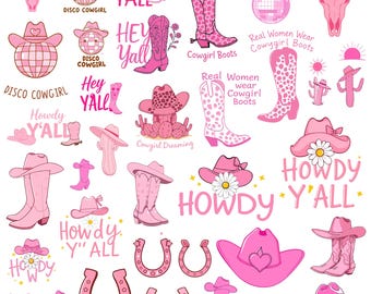 Cowgirl svg Bundle, Cowgirl Boots Clipart, Cowgirl Hat Vector, Western Decal, horseshoe Cut Files, Cow Skull Silhouette.