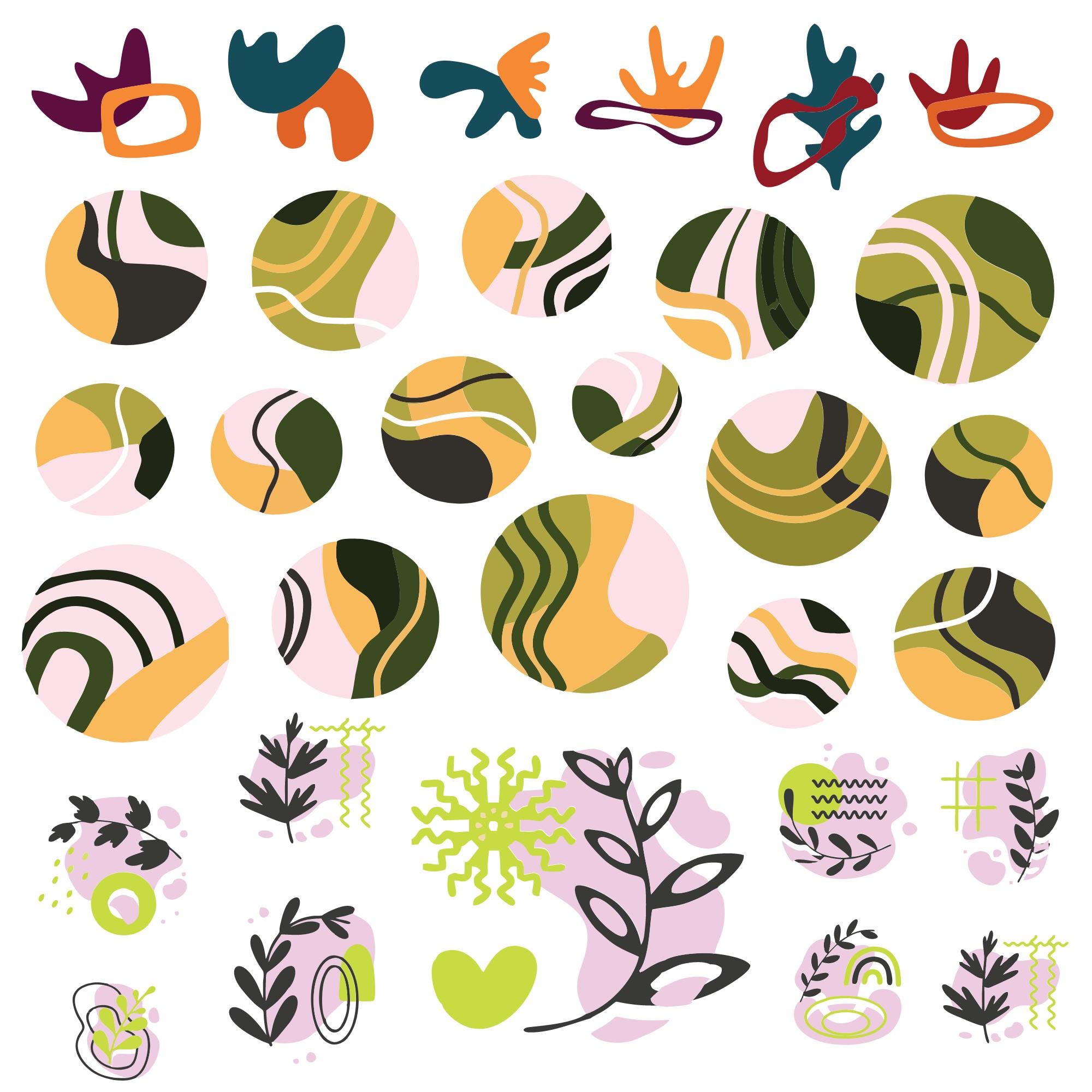 Paquete Svg abstracto, clipart de arte abstracto para Cricut, silueta boho, vector abstracto, calcomanía minimalista, archivos de corte de arte moderno.