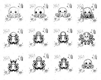 Octopus SVG Bundle | Kraken & Sea Animal Cut Files