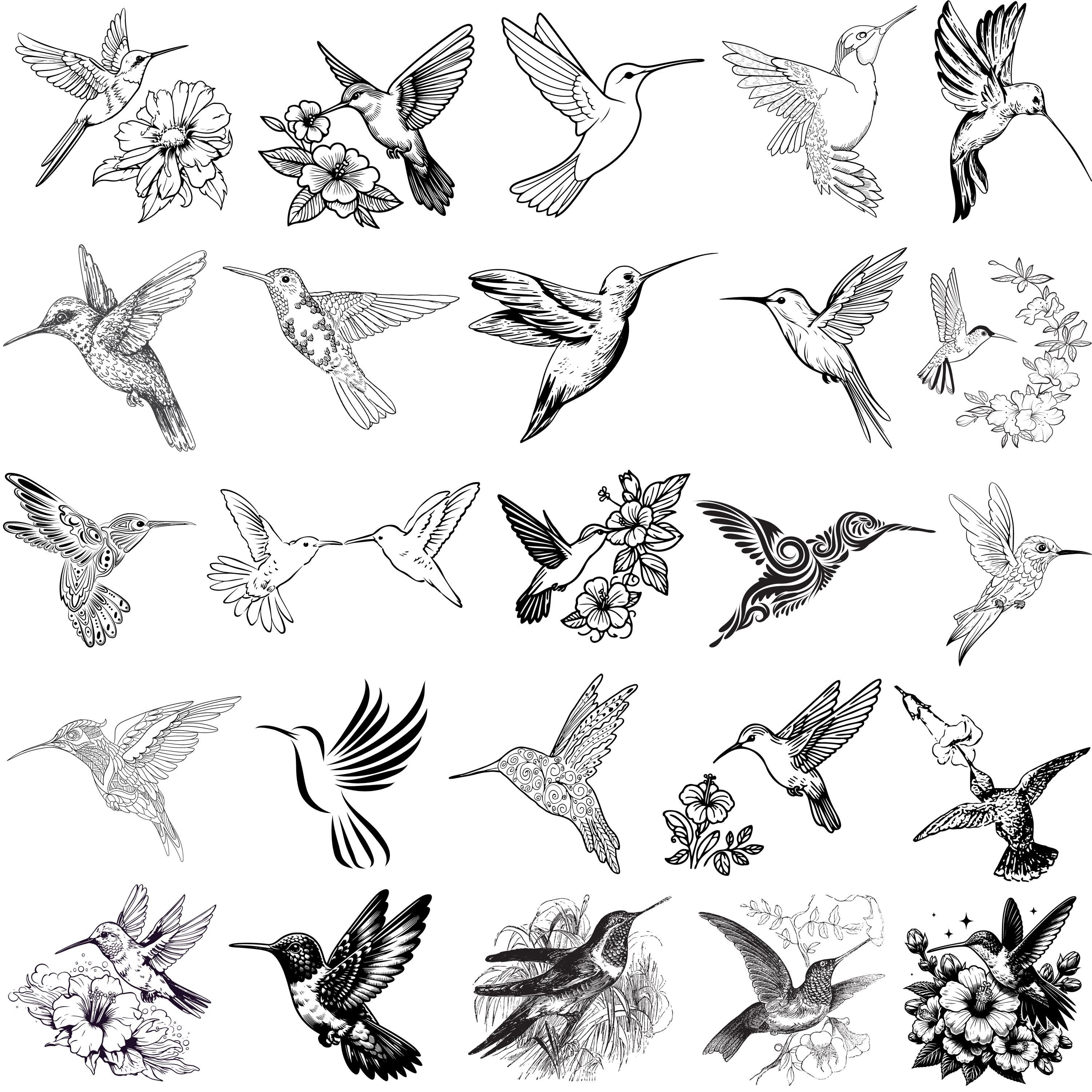Hummingbird Svg Bundle, Floral Hummingbird Clipart For Cricut, Bird Silhouette, Hummingbird Vector, Hummingbird Decal , Hummingbird Cut File