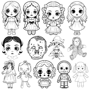 Pacchetto SVG di bambola spaventosa, clipart di bambola spaventosa per Cricut, silhouette di bambola spaventosa, vettore di bambola spaventosa, decalcomania di bambola spaventosa, file di taglio di bambola.