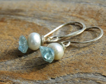 Soft-Green Apatite and Silvery Pearls on Sterling Silver Ear Wire Earrings