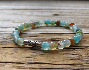 Blue Agate Stretch Bracelet, Earth Tone Agate Stretch Bracelet, Summer Day Bracelet