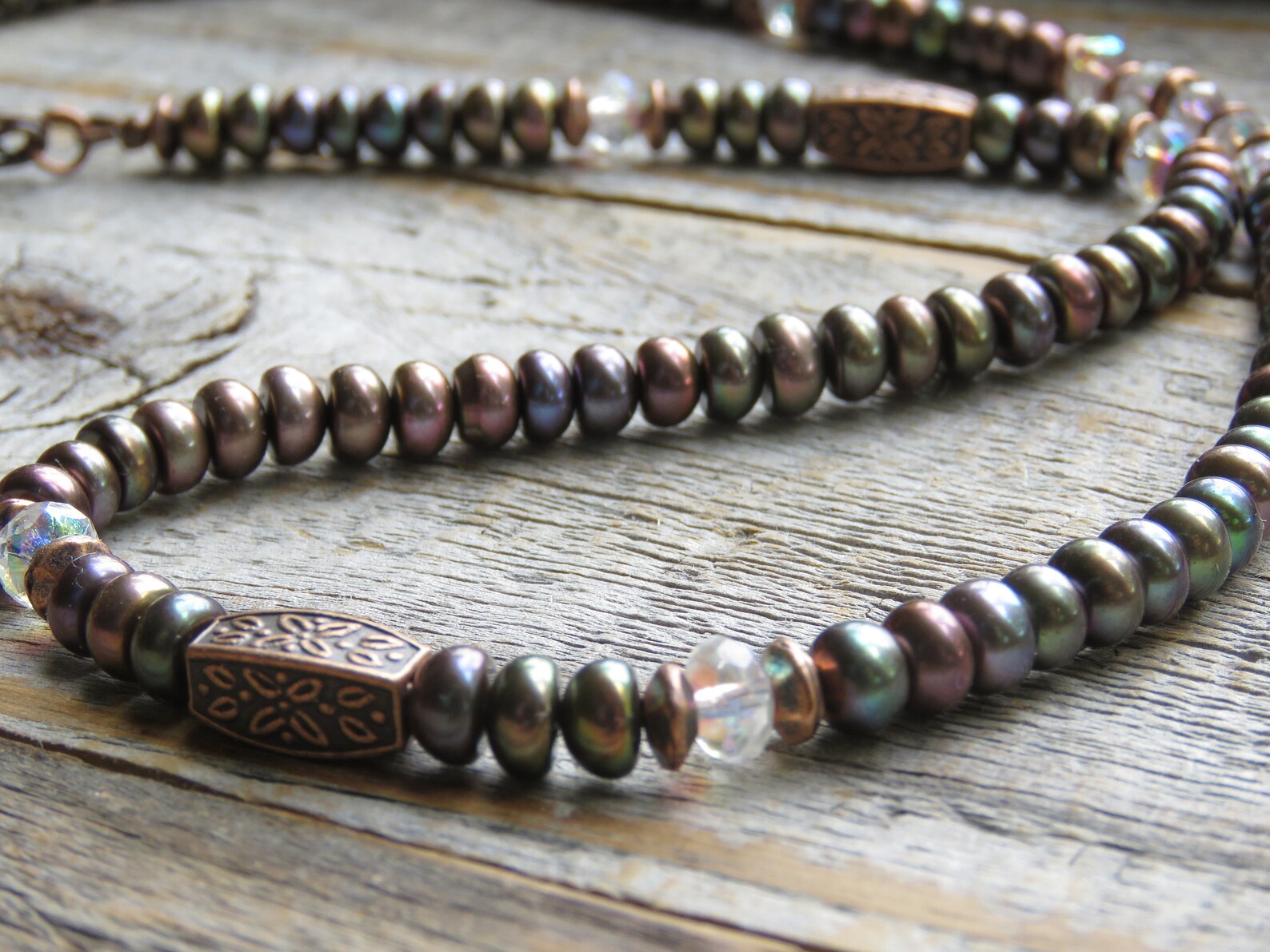 Peacock Pearl Necklace Pearl and Copper Necklace Pearl Etsy