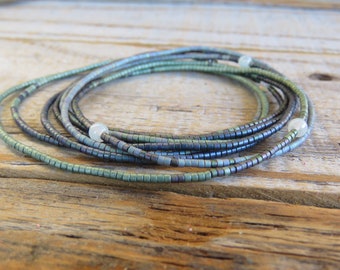 Blues and Greens Stretchy Wrap Necklace / Bracelet