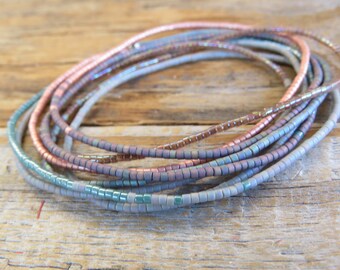 Coppery and Greens Stretchy Wrap Necklace / Bracelet