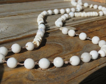 Seashore Agate and Shell Necklace, Fossilized Agate Necklace, Beach Necklace Blue and Cream Necklace