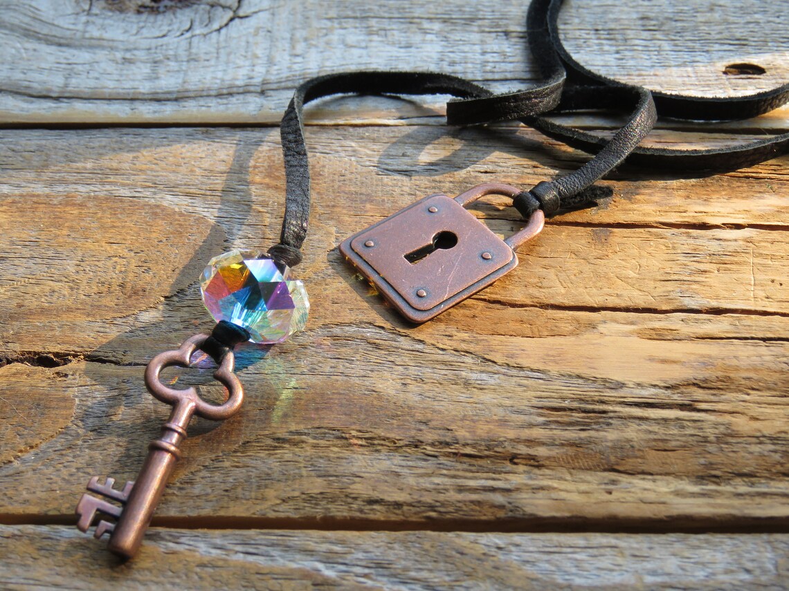 Leather and Copper Lariat Necklace Leather and Crystal Etsy