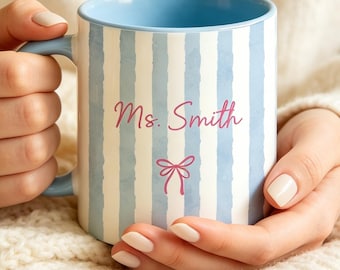 Tazas personalizadas con rayas y el nombre del profesor/a, taza personalizada para profesores, regalos de agradecimiento para profesores, regalo para el equipo docente, regalo de vuelta al cole