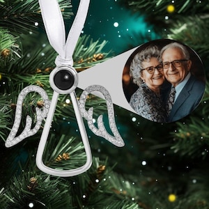 Christmas Photo Ornament,Personalized Family Photo Projection Ornament for Christmas,Custom Angel Wings Christmas Bauble,Memorial Keepsake