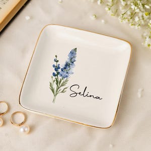 Personalisierte Geburtsblume Schmuckschale, Blumenname Trinket Schale, Hochzeit Brautjungfer Ringschale, Schmuckschale für Frauen, Weihnachtsgeschenk für sie