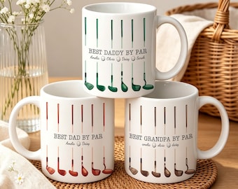 Personalized Best Dad By Par Coffee Mug,Father's Day Gift For Dad Grandpa,Golf Mug for Dad,Custom Kids Names Coffee Cup,New Dad Gift