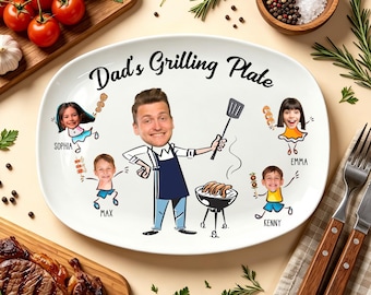 Personalized Daddy's Grilling Plate with Kids' Names,Custom Face Grilling Plate,Father's Day Gift Ideas,Funny Gift for Dad,Birthday Gift