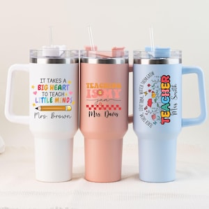 Vaso personalizado para profesores, regalo para profesores, vaso personalizado de 40 oz con asa, regalo de regreso a clases, regalo personalizado para profesores.