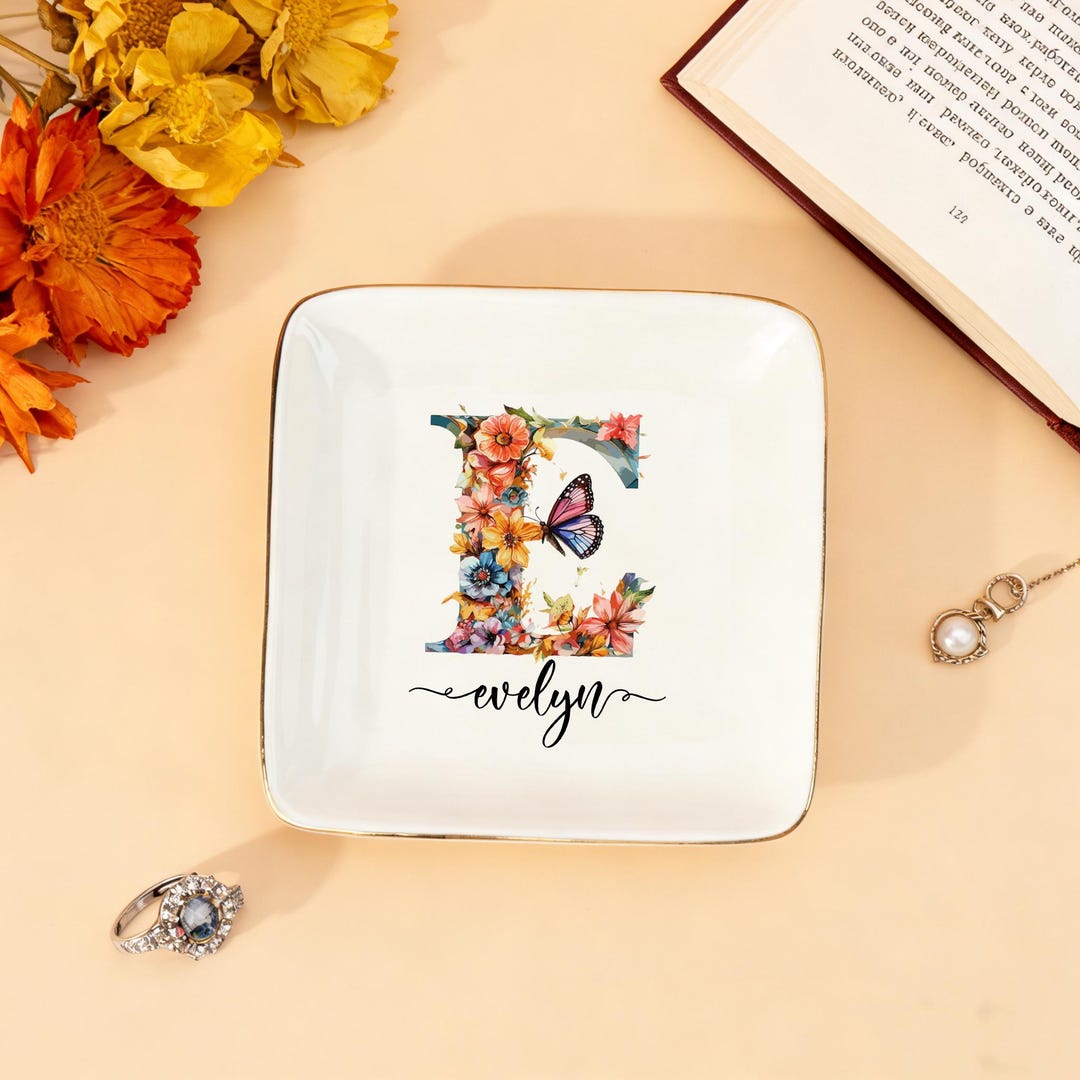 Personalized Initial Ring Dish, Custom Letter Trinket Dish, Wedding ...