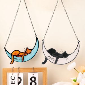 Haustier-Memorialgeschenk Ca Suncatcher, Verlust des Haustier-Sympathiegeschenks, handgemachter benutzerdefinierter Name Katzendekor, graviertes Katzenliebhabergeschenk für Mutter-Geburtstag