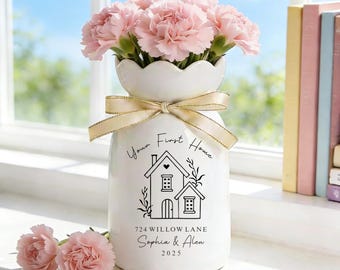 Personalised New Home Flower Vase,Custom First Home Gift,Personalized New Home Owners for Couple,Housewarming Gift,Moving In Gift for Friend