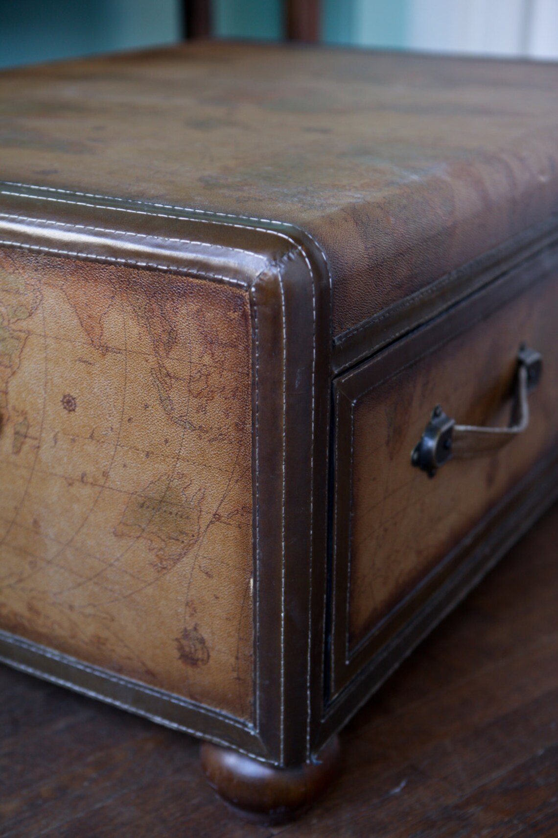 Vintage luggage coffee and sofa table leather maps old world Etsy