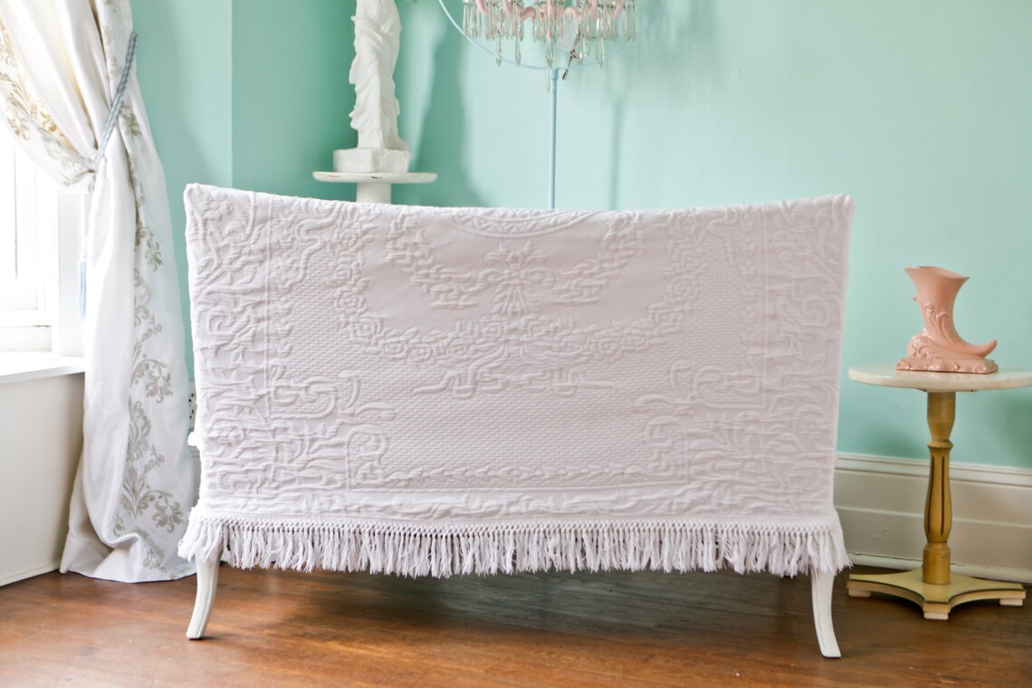 Shabby chic loveseat settee white slipcover matelasse Etsy