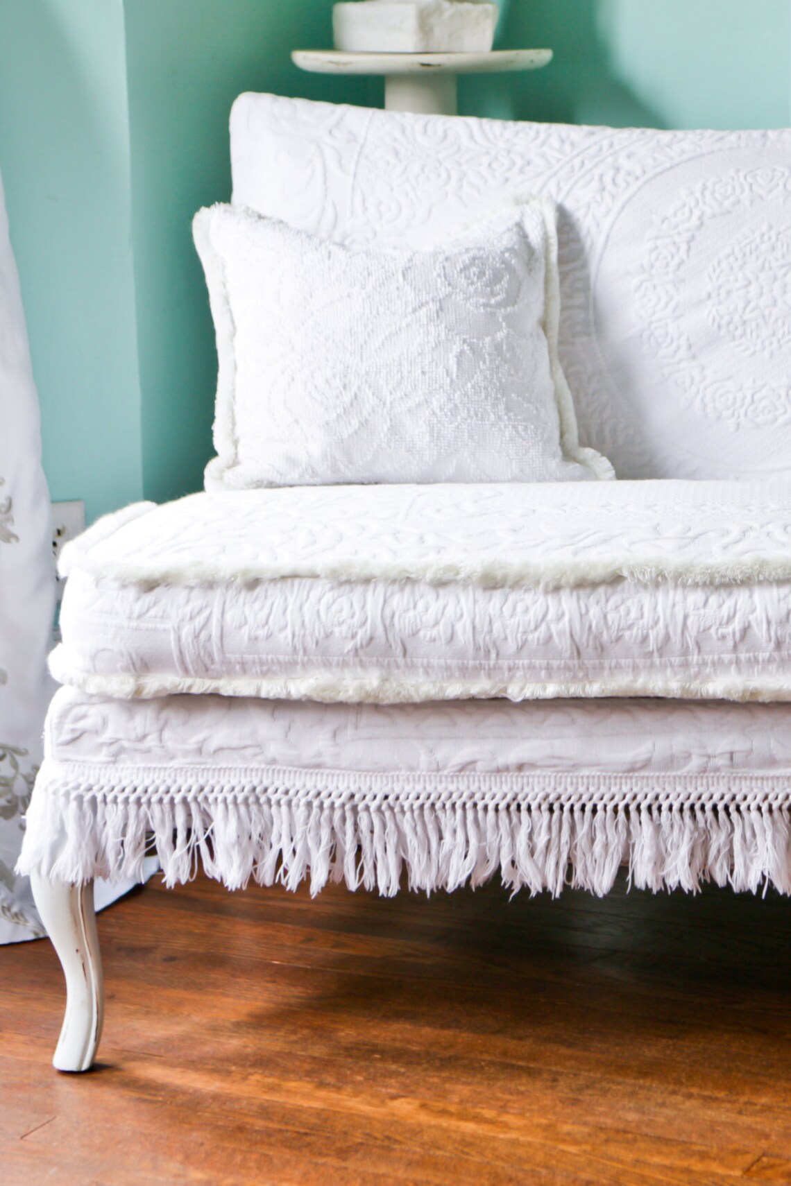 Shabby chic loveseat settee white slipcover matelasse | Etsy