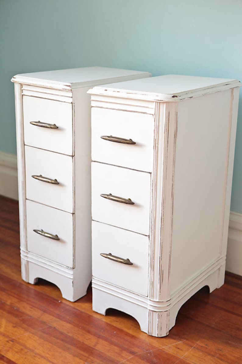 Narrow pair nightstand s shabby chic white cottage antique Etsy