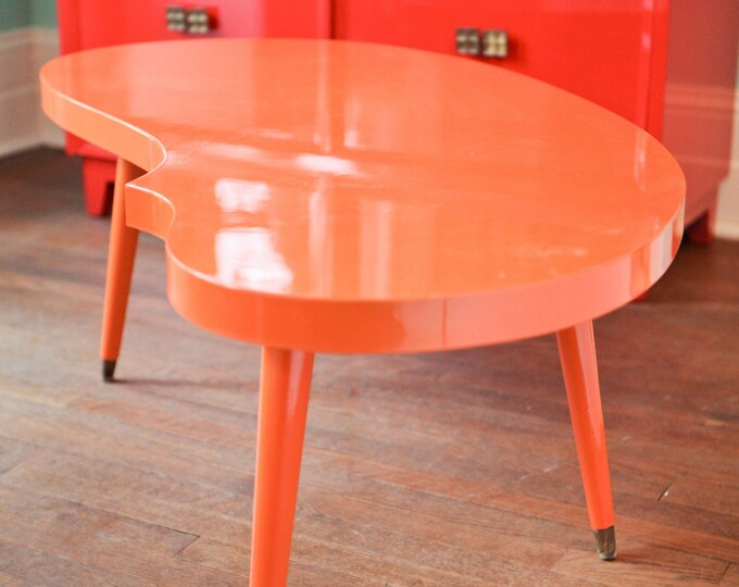 Mid Century Coffee Table Modern Orange High Gloss Lacquer Atomic