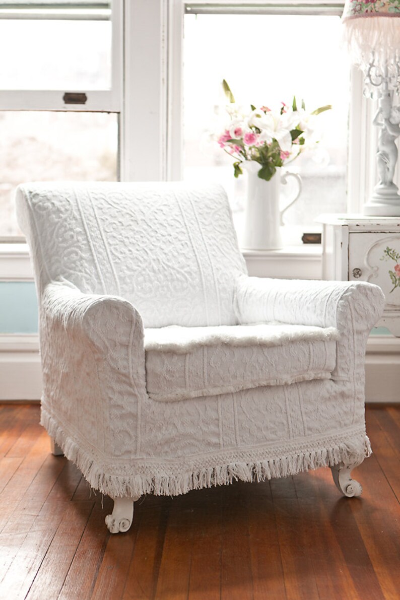 Antique chair white vintage matelasse bedspread shabby chic Etsy