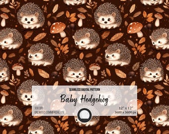 Hedgehog Seamless Pattern Autumn Woodland Digital Paper (Digital Download)