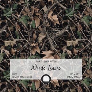 Rustic Woodland Leaves Seamless Pattern: Forest Floor Design (Digital Download)