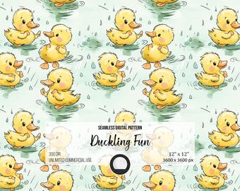 Duckling Seamless Pattern: Watercolor Baby Ducks, Spring Animal Art (300 DPI Printable PNG)
