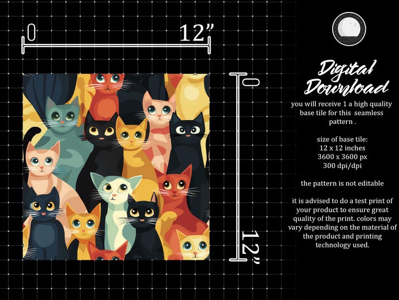 Pixar Style Cats Seamless Pattern: Colorful Animal Clipart (12x12 PNG ...