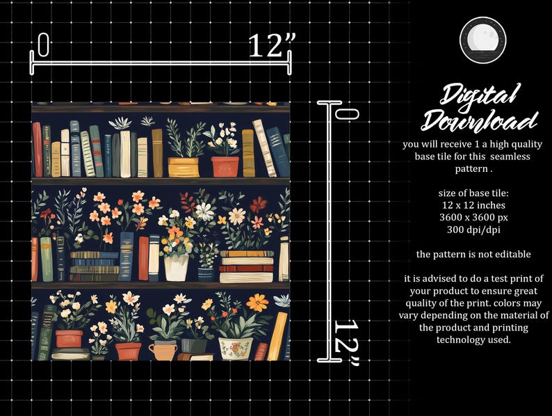 Floral Bookshelf Seamless Pattern: Library Flower Design (digital ...