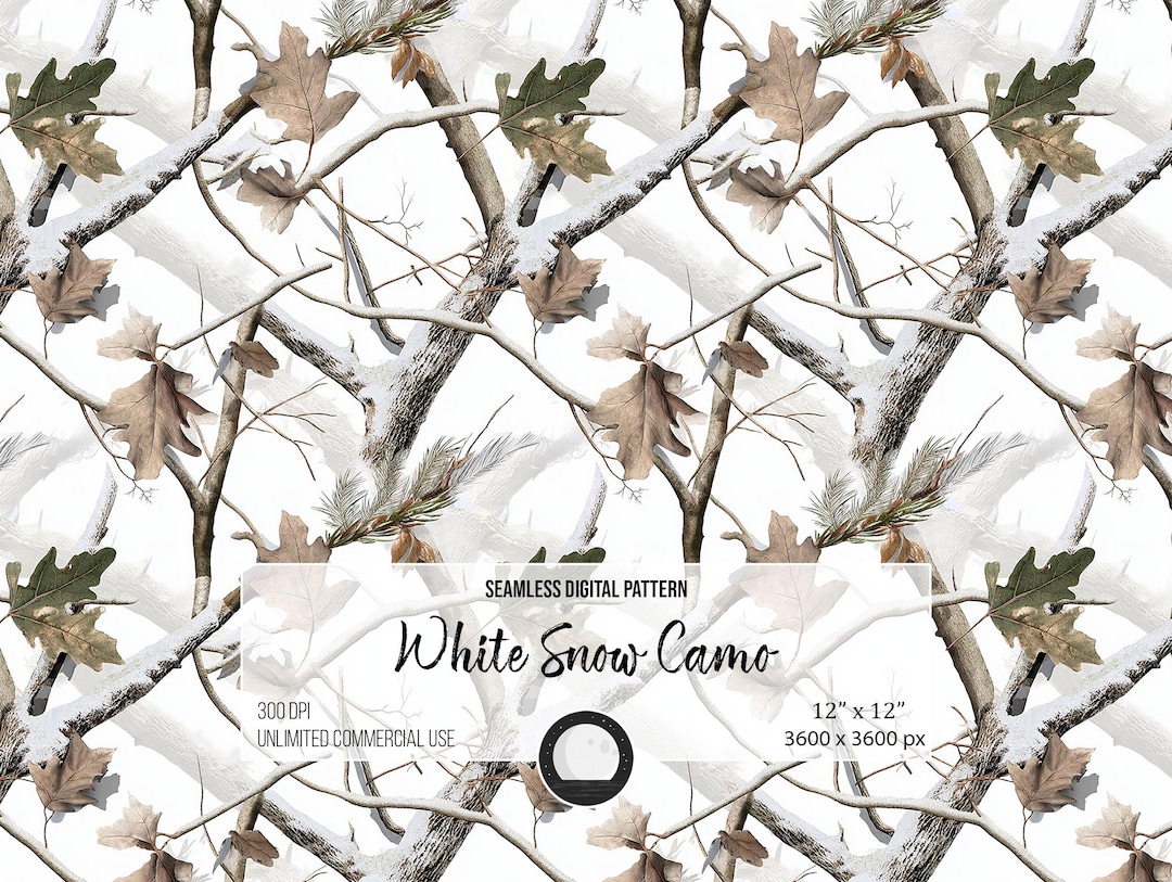 Realistic Tree Snow Camo Seamless Pattern, Winter Hunting Design (12x12 ...